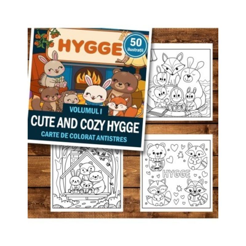 Carti si Birotica - Carti - Carti pentru copii - Carti de colorat - Carte de colorat antistres , 50 de ilustratii Cute and Cozy Hygge- Volumul I, 106 pagini, A5 - Infinity.ro