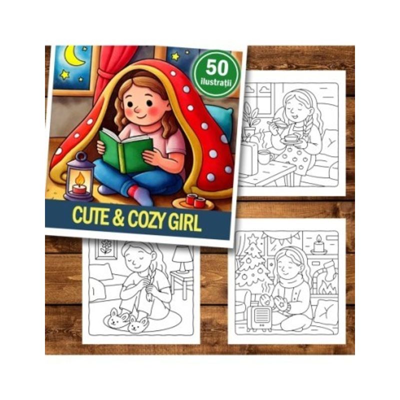 Carti si Birotica - Carti - Carti pentru copii - Carti de colorat - Carte de colorat antistres , 50 de ilustratii Cute Cozy Girl, 106 pagini, A5 - Infinity.ro