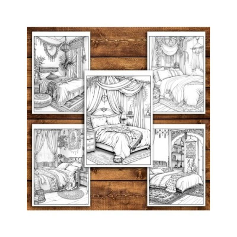Carti si Birotica - Carti - Carti pentru copii - Carti de colorat - Carte de colorat antistres , 50 de ilustratii Dormitoare Boho, 106 pagini, A5 - Infinity.ro