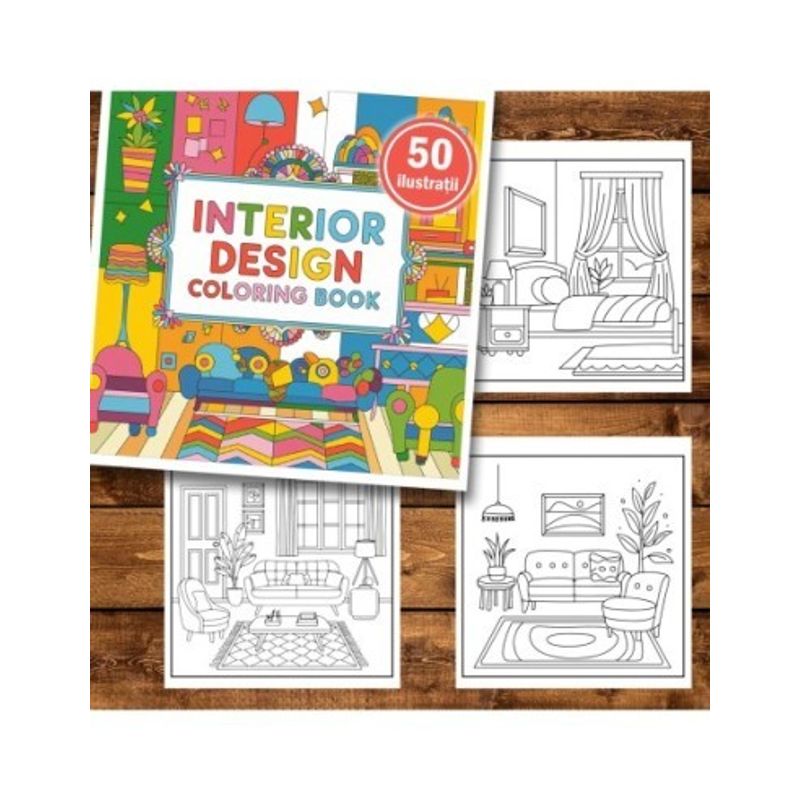 Carti si Birotica - Carti - Carti pentru copii - Carti de colorat - Carte de colorat antistres , 50 de ilustratii Design Interior Hygge, 106 pagini, A5 - Infinity.ro
