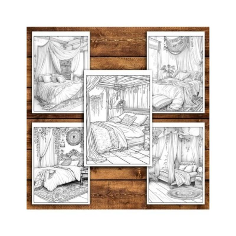 Carti si Birotica - Carti - Carti pentru copii - Carti de colorat - Carte de colorat antistres , 50 de ilustratii Dormitoare Boho, 106 pagini, A5 - Infinity.ro