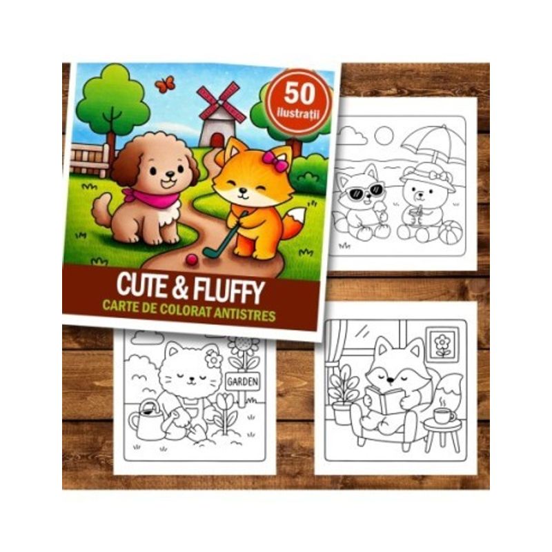 Carti si Birotica - Carti - Carti pentru copii - Carti de colorat - Carte de colorat antistres , 50 de ilustratii Cute Fluffy, 106 pagini, A5 - Infinity.ro
