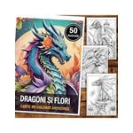 Carti si Birotica - Carti - Carti pentru copii - Carti de colorat - Carte de colorat antistres , 50 de ilustratii Dragoni si Flori, 106 pagini, A5 - Infinity.ro