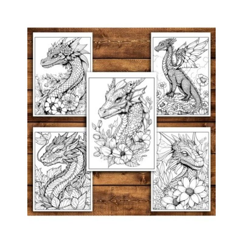Carti si Birotica - Carti - Carti pentru copii - Carti de colorat - Carte de colorat antistres , 50 de ilustratii Dragoni si Flori, 106 pagini, A5 - Infinity.ro