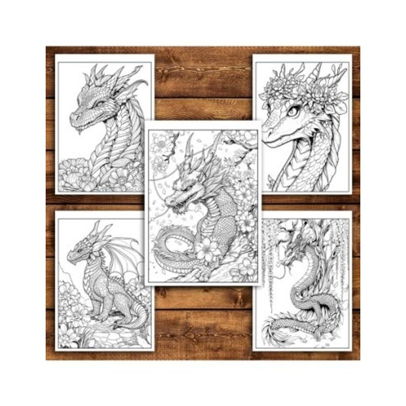 Carti si Birotica - Carti - Carti pentru copii - Carti de colorat - Carte de colorat antistres , 50 de ilustratii Dragoni si Flori, 106 pagini, A5 - Infinity.ro