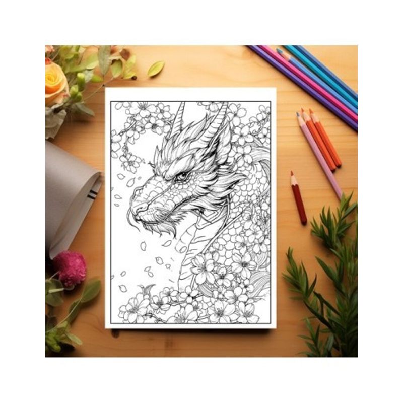 Carti si Birotica - Carti - Carti pentru copii - Carti de colorat - Carte de colorat antistres , 50 de ilustratii Dragoni si Flori, 106 pagini, A5 - Infinity.ro