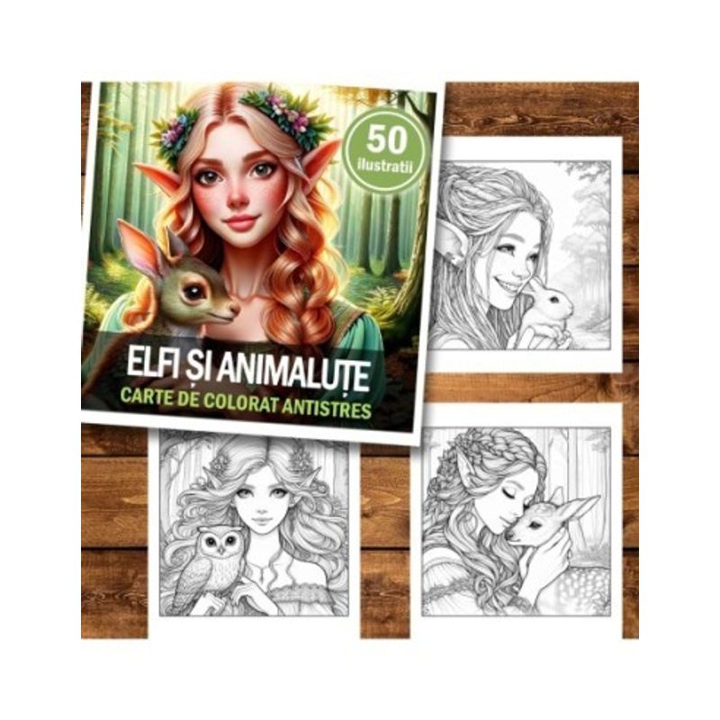 Carti si Birotica - Carti - Carti pentru copii - Carti de colorat - Carte de colorat antistres , 50 de ilustratii Elfi si animalute, 106 pagini, A5 - Infinity.ro