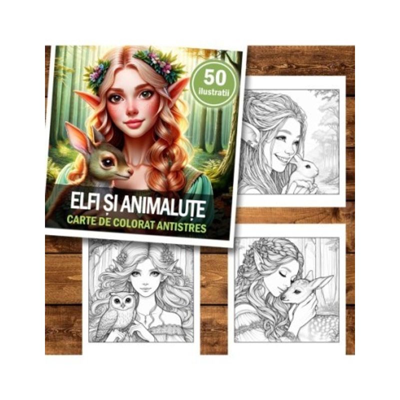 Carti si Birotica - Carti - Carti pentru copii - Carti de colorat - Carte de colorat antistres , 50 de ilustratii Elfi si animalute, 106 pagini, A5 - Infinity.ro
