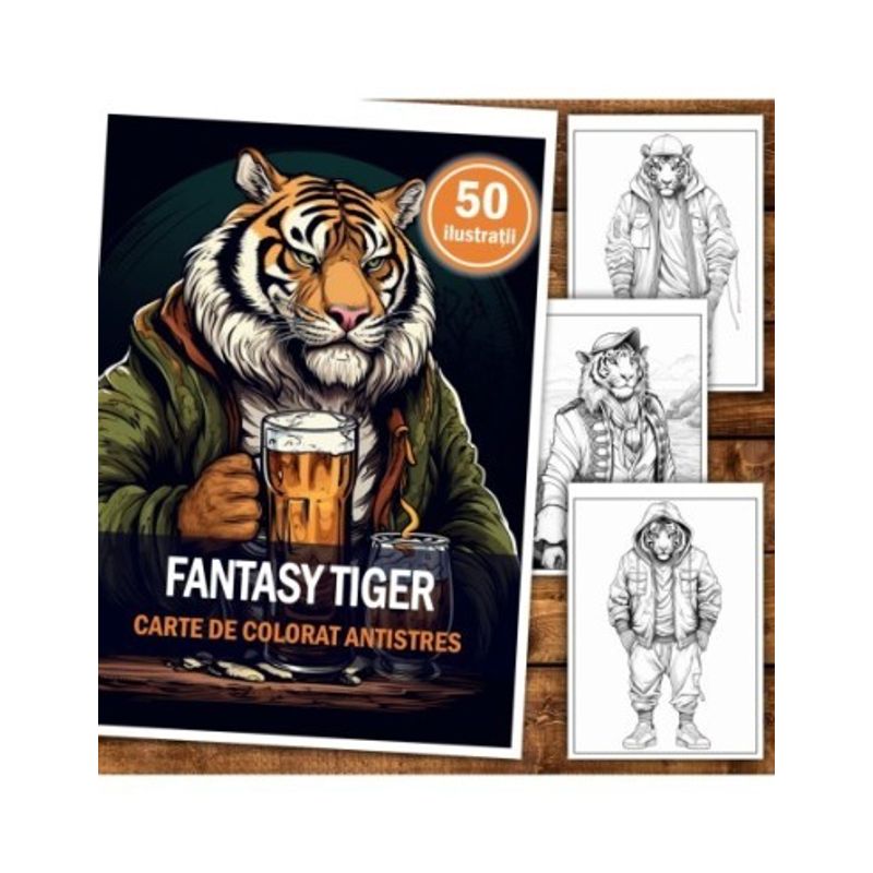 Carti si Birotica - Carti - Carti pentru copii - Carti de colorat - Carte de colorat antistres , 50 de ilustratii Fantasy Tiger, 106 pagini, A5 - Infinity.ro