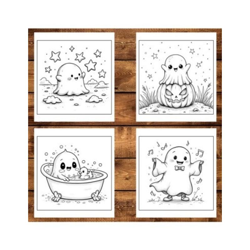 Carti si Birotica - Carti - Carti pentru copii - Carti de colorat - Carte de colorat antistres , 50 de ilustratii Fantome Kawaii, 106 pagini, A5 - Infinity.ro