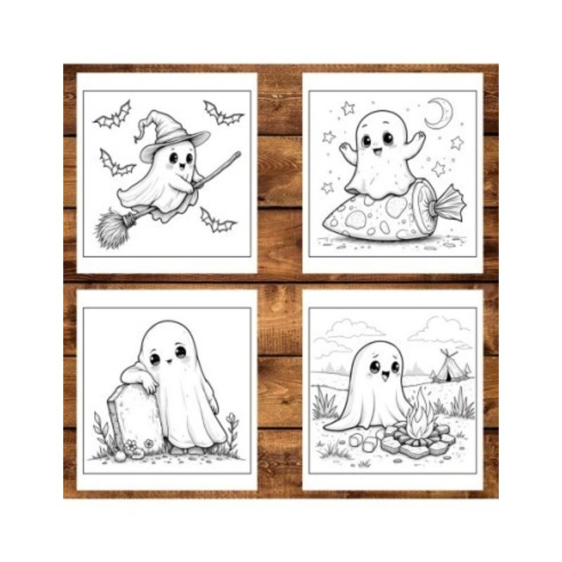 Carti si Birotica - Carti - Carti pentru copii - Carti de colorat - Carte de colorat antistres , 50 de ilustratii Fantome Kawaii, 106 pagini, A5 - Infinity.ro