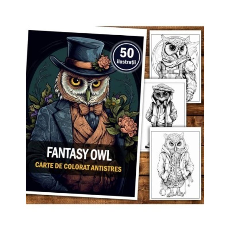 Carti si Birotica - Carti - Carti pentru copii - Carti de colorat - Carte de colorat antistres , 50 de ilustratii Fantasy Owl, 106 pagini, A5 - Infinity.ro