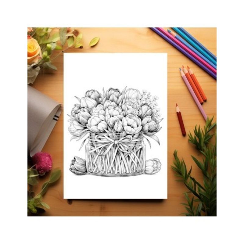 Carti si Birotica - Carti - Carti pentru copii - Carti de colorat - Carte de colorat antistres , 50 de ilustratii Floricele in Borcanase, 106 pagini, A5 - Infinity.ro