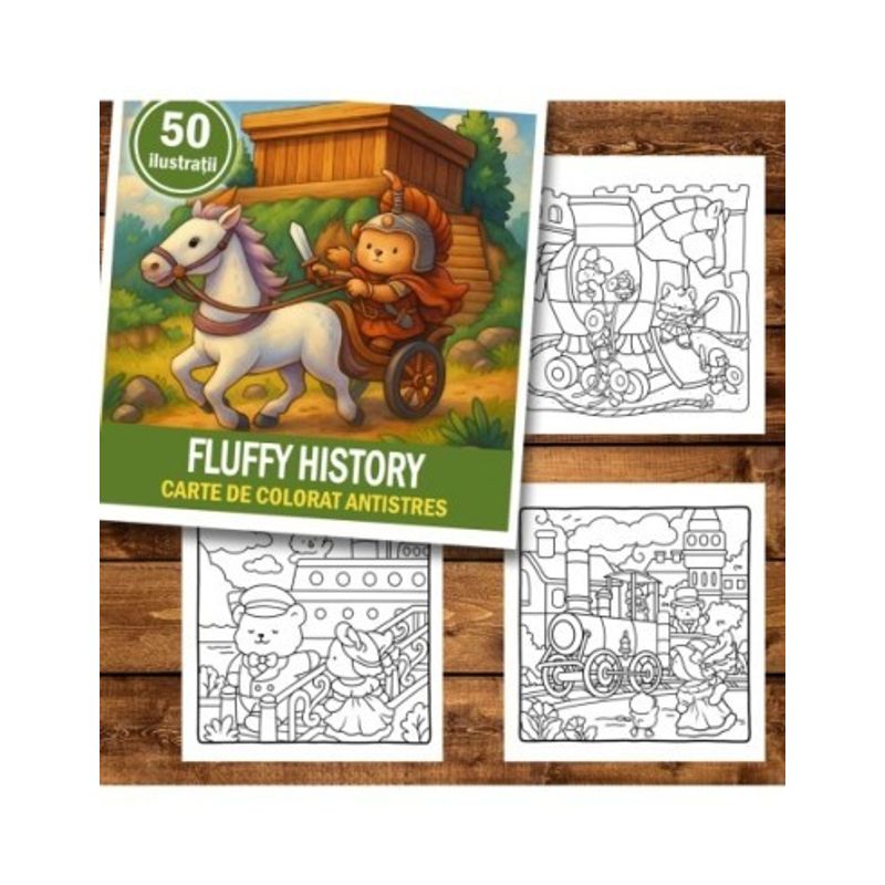 Carti si Birotica - Carti - Carti pentru copii - Carti de colorat - Carte de colorat antistres , 50 de ilustratii Fluffy History, 106 pagini, A5 - Infinity.ro