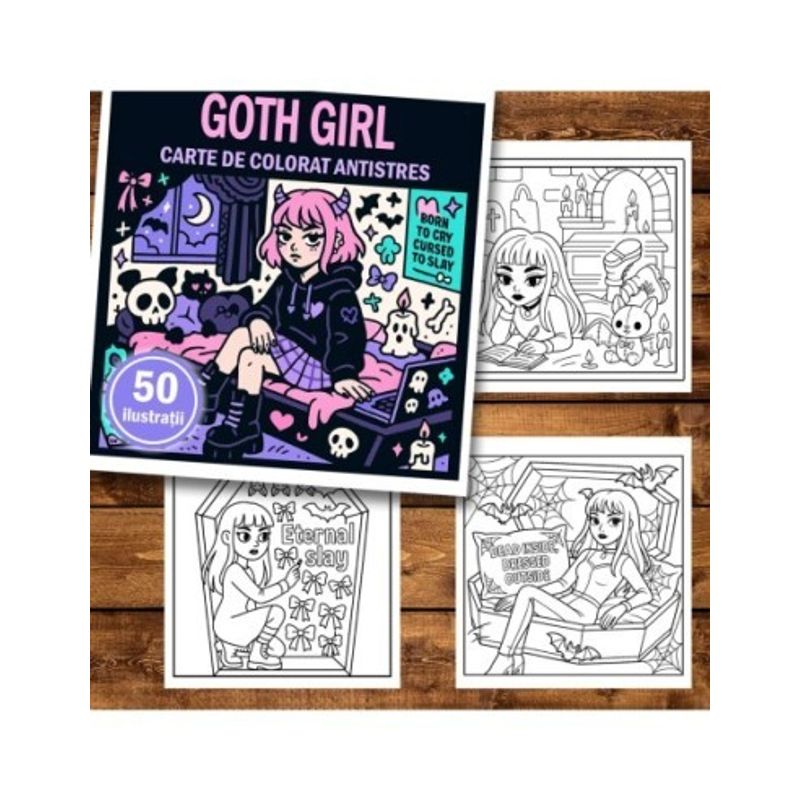Carti si Birotica - Carti - Carti pentru copii - Carti de colorat - Carte de colorat antistres , 50 de ilustratii Goth Girl, 106 pagini, A5 - Infinity.ro