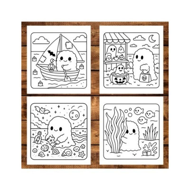 Carti si Birotica - Carti - Carti pentru copii - Carti de colorat - Carte de colorat antistres , 50 de ilustratii Ghost on Vacation, 106 pagini, A5 - Infinity.ro