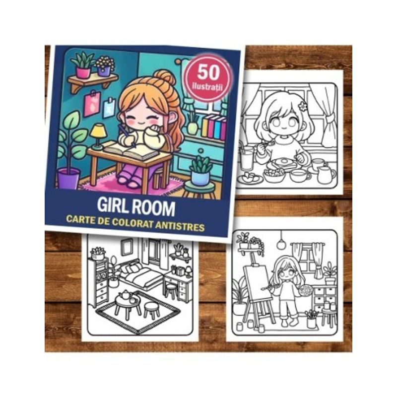 Carti si Birotica - Carti - Carti pentru copii - Carti de colorat - Carte de colorat antistres , 50 de ilustratii Girl Room, 106 pagini, A5 - Infinity.ro