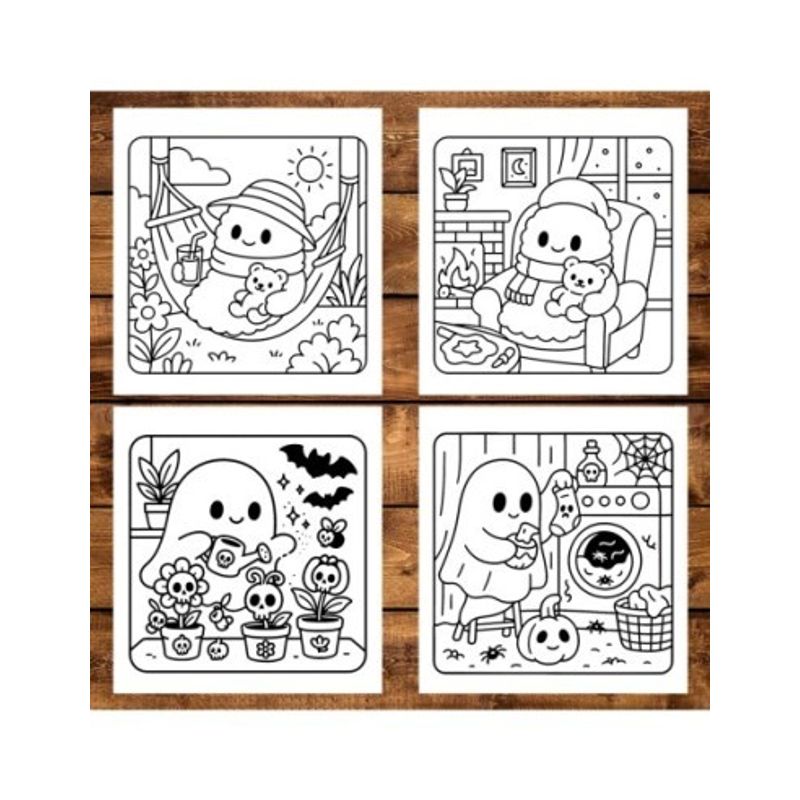 Carti si Birotica - Carti - Carti pentru copii - Carti de colorat - Carte de colorat antistres , 50 de ilustratii Ghost's Life - Volumul II, 106 pagini, A5 - Infinity.ro