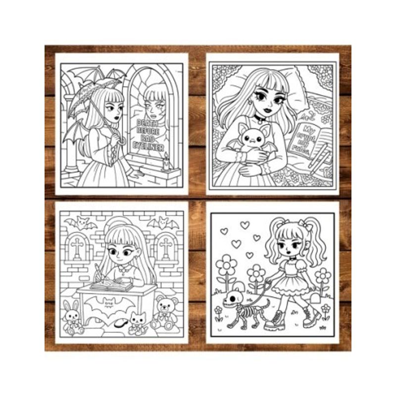 Carti si Birotica - Carti - Carti pentru copii - Carti de colorat - Carte de colorat antistres , 50 de ilustratii Goth Girl, 106 pagini, A5 - Infinity.ro