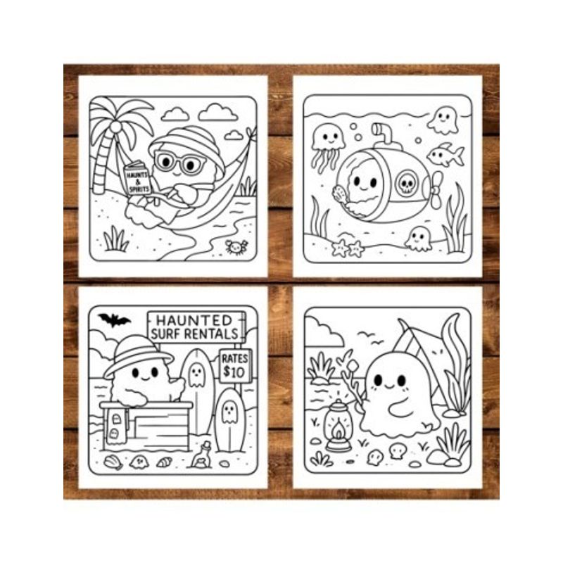 Carti si Birotica - Carti - Carti pentru copii - Carti de colorat - Carte de colorat antistres , 50 de ilustratii Ghost on Vacation, 106 pagini, A5 - Infinity.ro