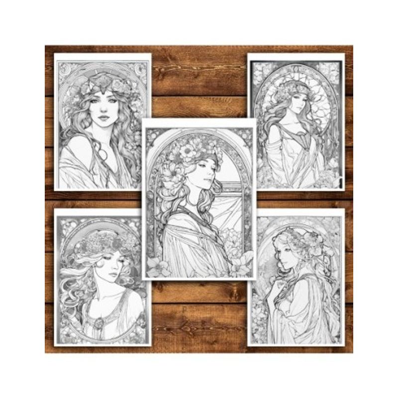 Carti si Birotica - Carti - Carti pentru copii - Carti de colorat - Carte de colorat antistres , 50 de ilustratii Inspiratii de la Alphonse Mucha, 106 pagini, A5 - Infinity.ro