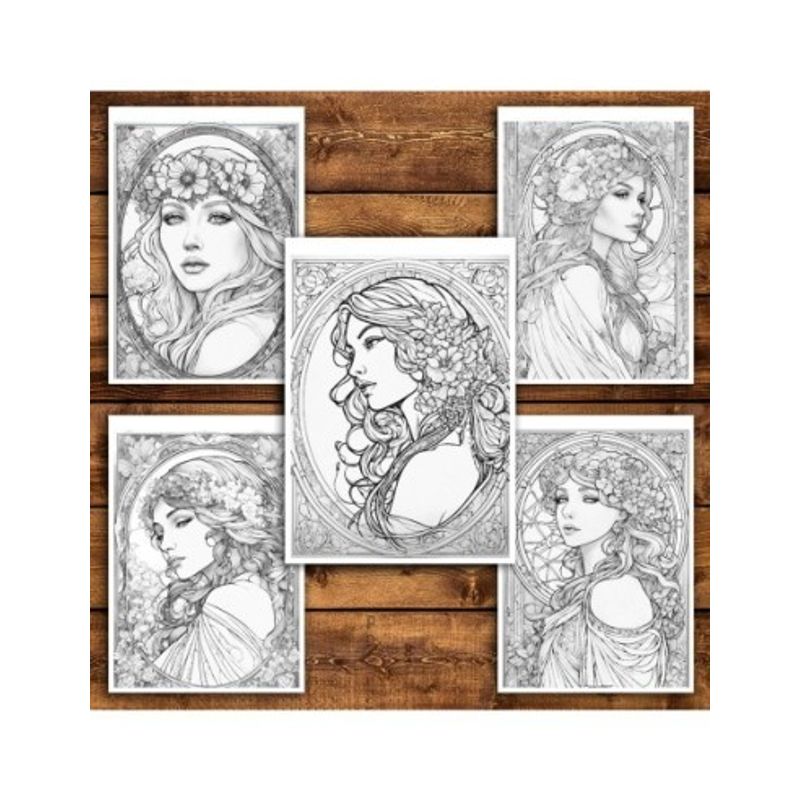 Carti si Birotica - Carti - Carti pentru copii - Carti de colorat - Carte de colorat antistres , 50 de ilustratii Inspiratii de la Alphonse Mucha, 106 pagini, A5 - Infinity.ro
