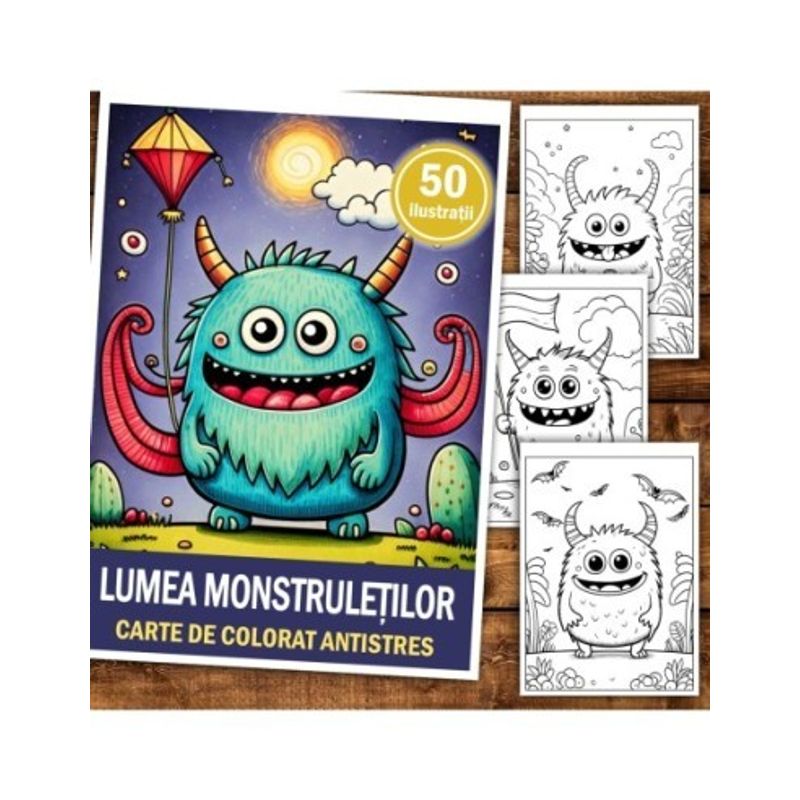 Carti si Birotica - Carti - Carti pentru copii - Carti de colorat - Carte de colorat antistres , 50 de ilustratii Lumea Monstruletilor, 106 pagini, A5 - Infinity.ro
