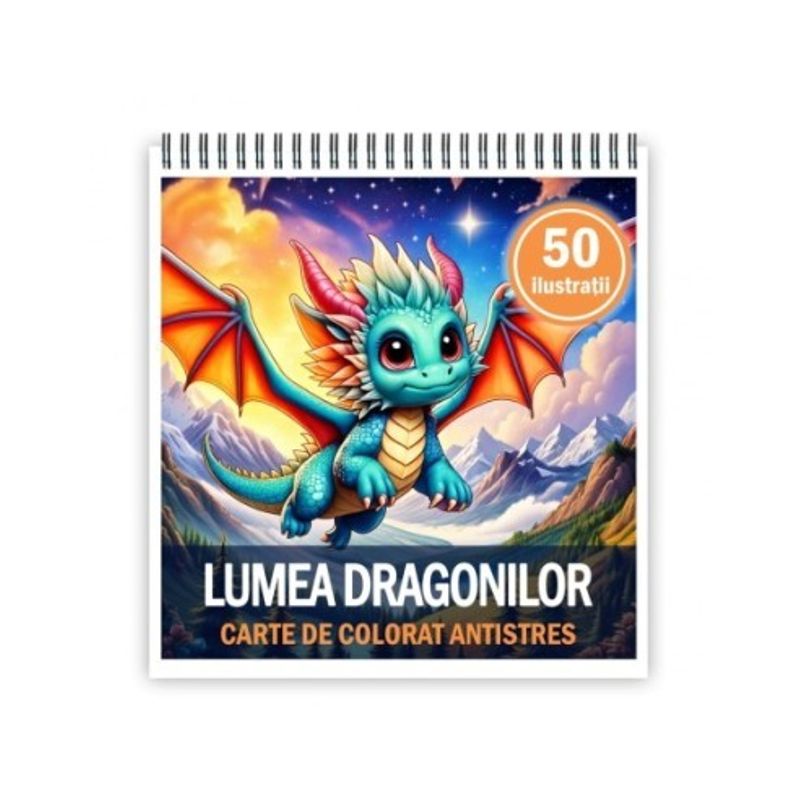 Carti si Birotica - Carti - Carti pentru copii - Carti de colorat - Carte de colorat antistres , 50 de ilustratii Lumea Dragonilor, 106 pagini, A5 - Infinity.ro