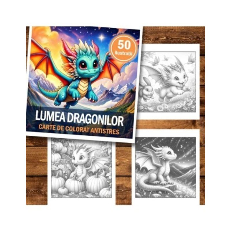 Carti si Birotica - Carti - Carti pentru copii - Carti de colorat - Carte de colorat antistres , 50 de ilustratii Lumea Dragonilor, 106 pagini, A5 - Infinity.ro
