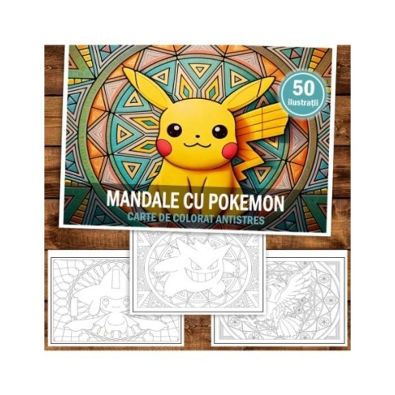 Carti si Birotica - Carti - Carti pentru copii - Carti de colorat - Carte de colorat antistres , 50 de ilustratii Mandale cu Pokemon, 106 pagini, A5 - Infinity.ro