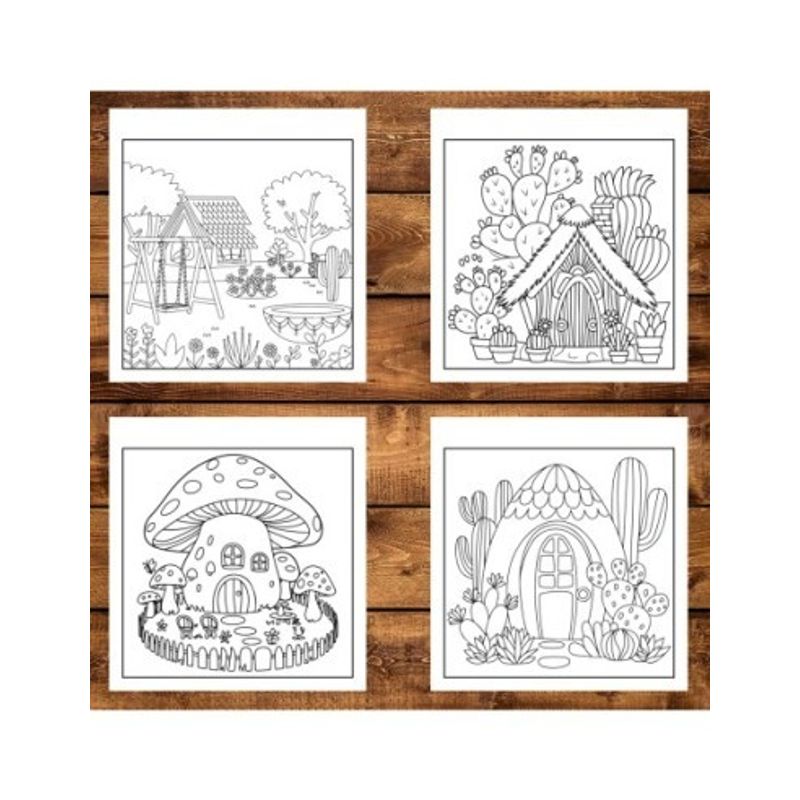 Carti si Birotica - Carti - Carti pentru copii - Carti de colorat - Carte de colorat antistres , 50 de ilustratii Miniature Houses, 106 pagini, A5 - Infinity.ro