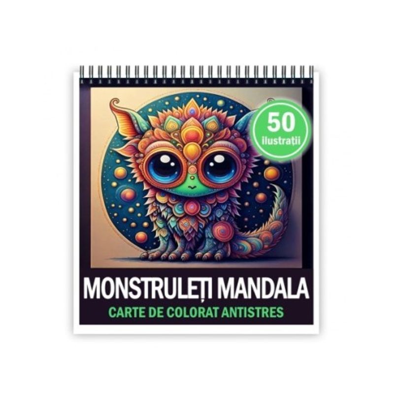 Carti si Birotica - Carti - Carti pentru copii - Carti de colorat - Carte de colorat antistres , 50 de ilustratii Monstruleti Mandala, 106 pagini, A5 - Infinity.ro