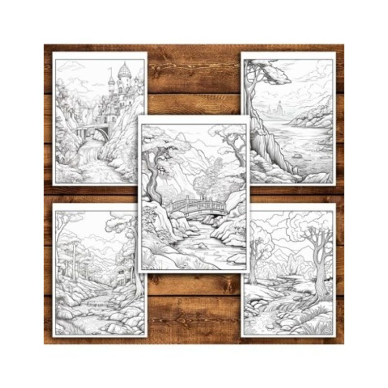 Carti si Birotica - Carti - Carti pentru copii - Carti de colorat - Carte de colorat antistres , 50 de ilustratii Peisaje din Natura, 106 pagini, A5 - Infinity.ro