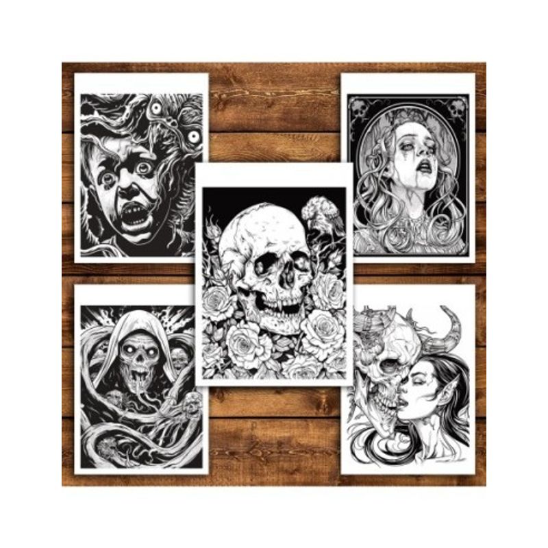 Carti si Birotica - Carti - Carti pentru copii - Carti de colorat - Carte de colorat antistres , 50 de ilustratii Nightfall Grimoire, 106 pagini, A5 - Infinity.ro
