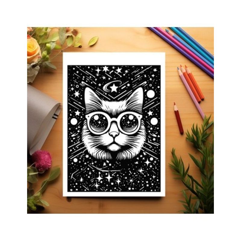 Carti si Birotica - Carti - Carti pentru copii - Carti de colorat - Carte de colorat antistres , 50 de ilustratii Pisici Cosmice, 106 pagini, A5 - Infinity.ro
