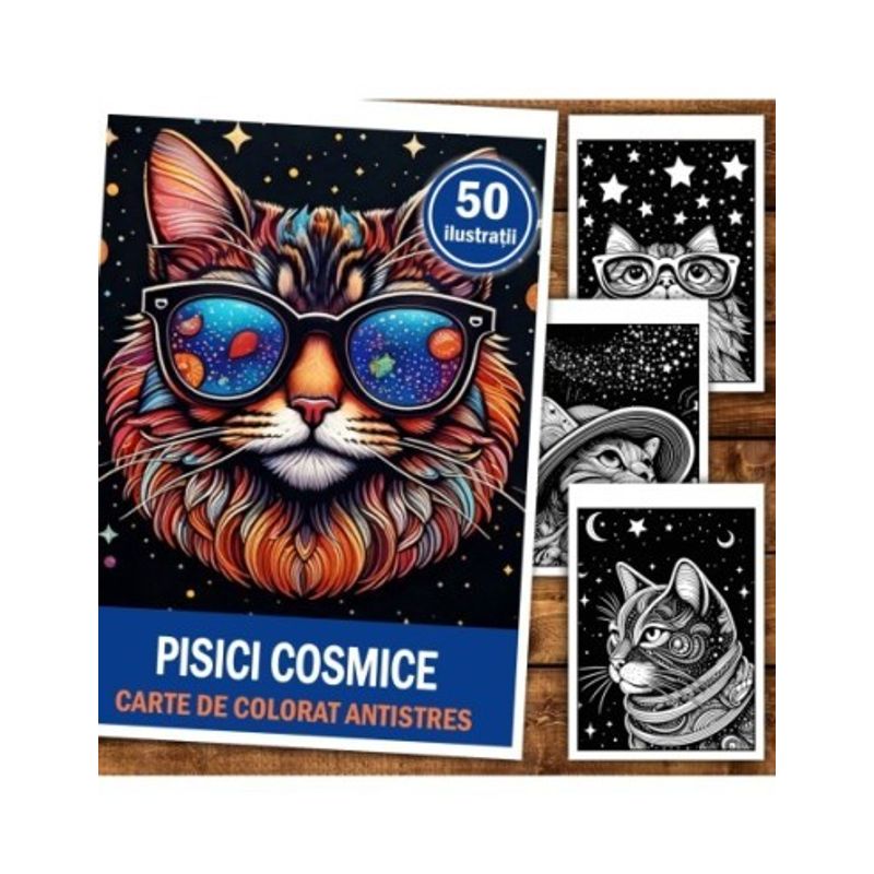 Carti si Birotica - Carti - Carti pentru copii - Carti de colorat - Carte de colorat antistres , 50 de ilustratii Pisici Cosmice, 106 pagini, A5 - Infinity.ro