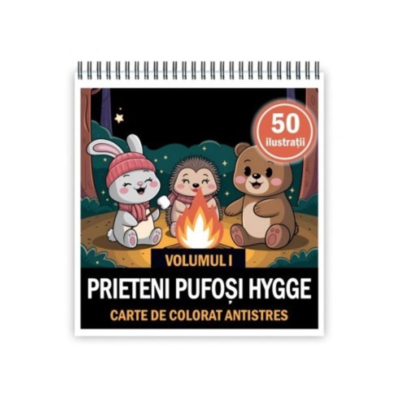 Carti si Birotica - Carti - Carti pentru copii - Carti de colorat - Carte de colorat antistres , 50 de ilustratii Prieteni Pufosi Hygge - Volumul I, 106 pagini, A5 - Infinity.ro