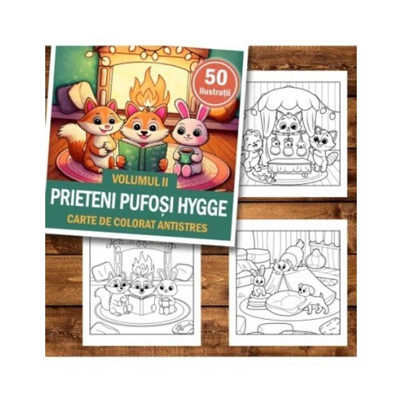 Carti si Birotica - Carti - Carti pentru copii - Carti de colorat - Carte de colorat antistres , 50 de ilustratii Prieteni Pufosi Hygge - Volumul II, 106 pagini, A5 - Infinity.ro