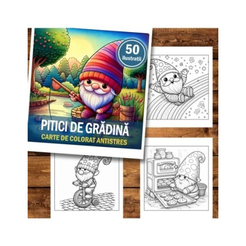 Carti si Birotica - Carti - Carti pentru copii - Carti de colorat - Carte de colorat antistres , 50 de ilustratii Pitici de Gradina, 106 pagini, A5 - Infinity.ro