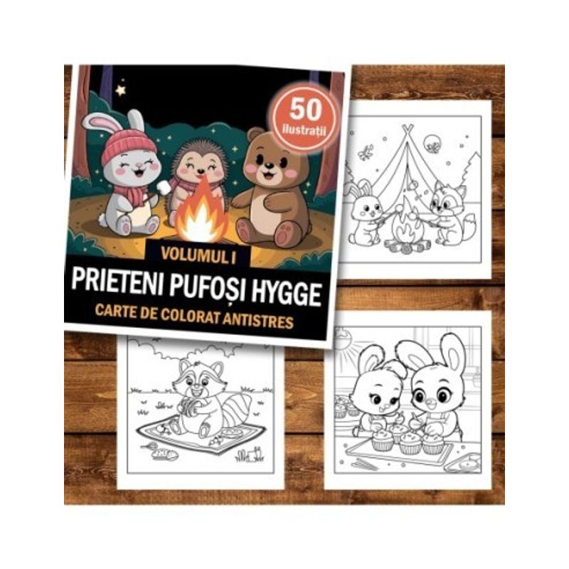 Carti si Birotica - Carti - Carti pentru copii - Carti de colorat - Carte de colorat antistres , 50 de ilustratii Prieteni Pufosi Hygge - Volumul I, 106 pagini, A5 - Infinity.ro