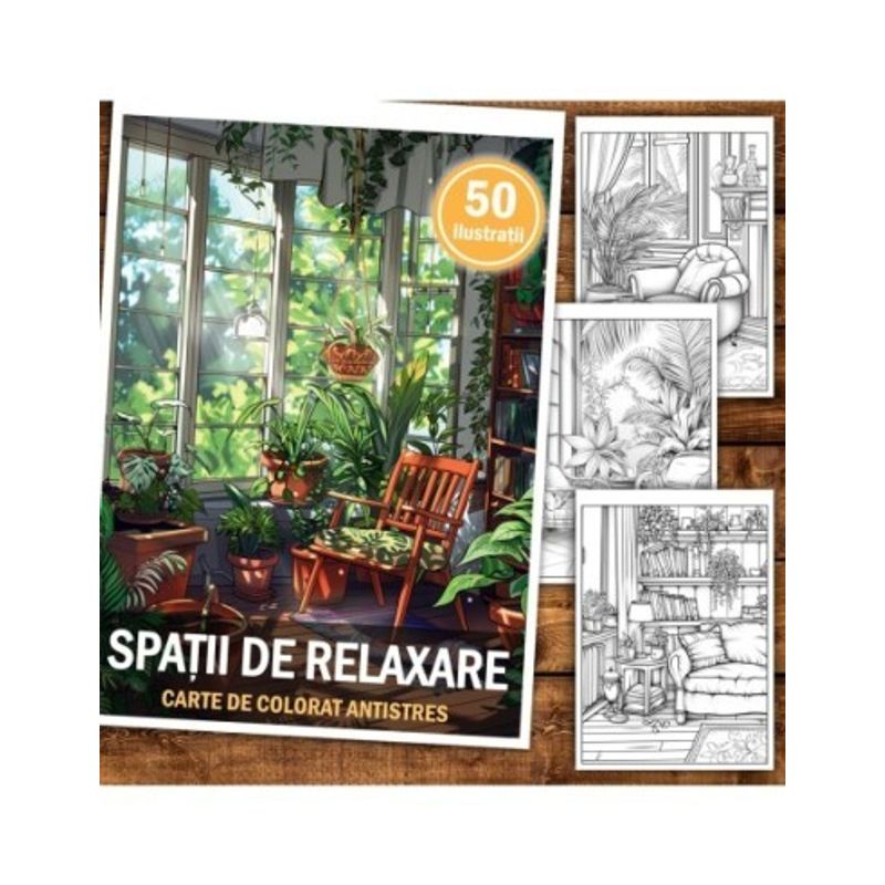 Carti si Birotica - Carti - Carti pentru copii - Carti de colorat - Carte de colorat antistres , 50 de ilustratii Spatii de Relaxare, 106 pagini, A5 - Infinity.ro