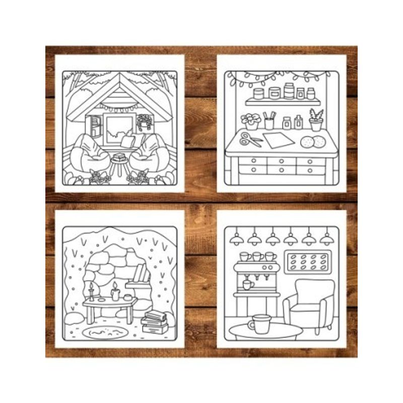 Carti si Birotica - Carti - Carti pentru copii - Carti de colorat - Carte de colorat antistres , 50 de ilustratii Spatii Cozy, 106 pagini, A5 - Infinity.ro