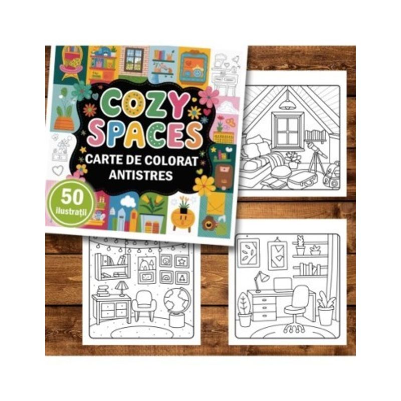 Carti si Birotica - Carti - Carti pentru copii - Carti de colorat - Carte de colorat antistres , 50 de ilustratii Spatii Cozy, 106 pagini, A5 - Infinity.ro