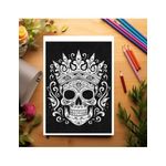 Carti si Birotica - Carti - Carti pentru copii - Carti de colorat - Carte de colorat antistres , 50 de ilustratii Sugar Skulls pe fundal negru, 106 pagini, A5 - Infinity.ro