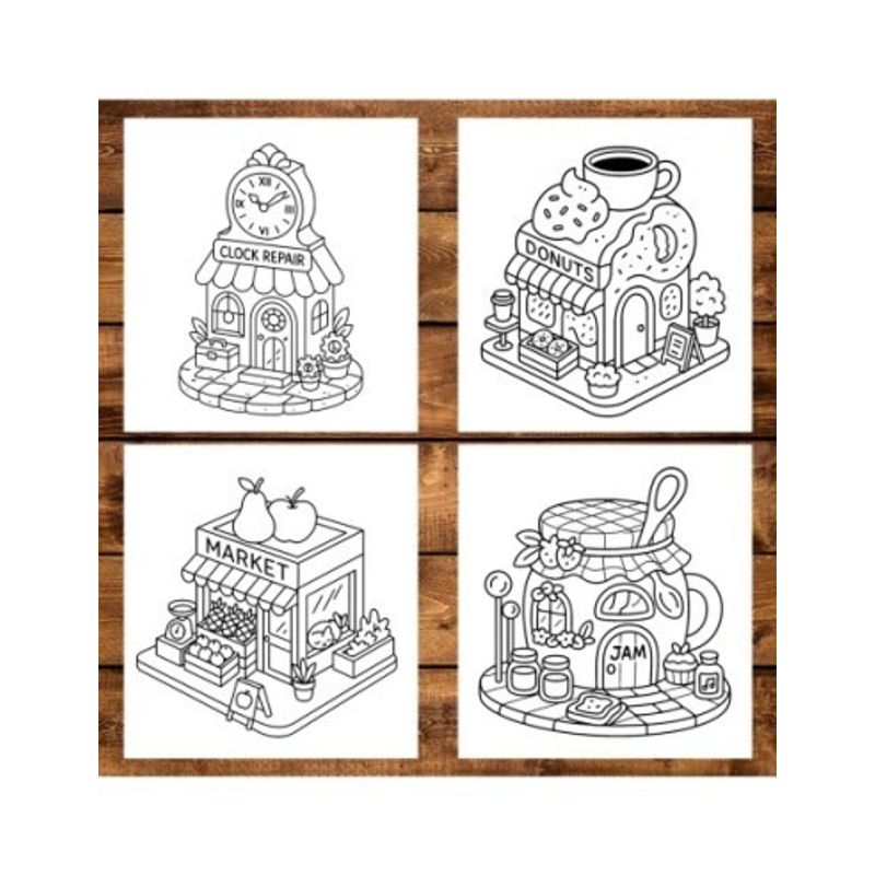 Carti si Birotica - Carti - Carti pentru copii - Carti de colorat - Carte de colorat antistres , 50 de ilustratii Tiny Shops - Volumul I, 106 pagini, A5 - Infinity.ro