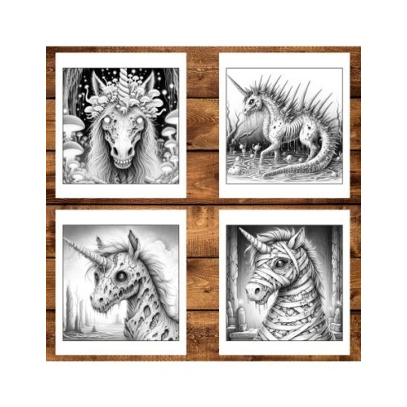 Carti si Birotica - Carti - Carti pentru copii - Carti de colorat - Carte de colorat antistres , 50 de ilustratii Unicorni Zombie, 106 pagini, A5 - Infinity.ro
