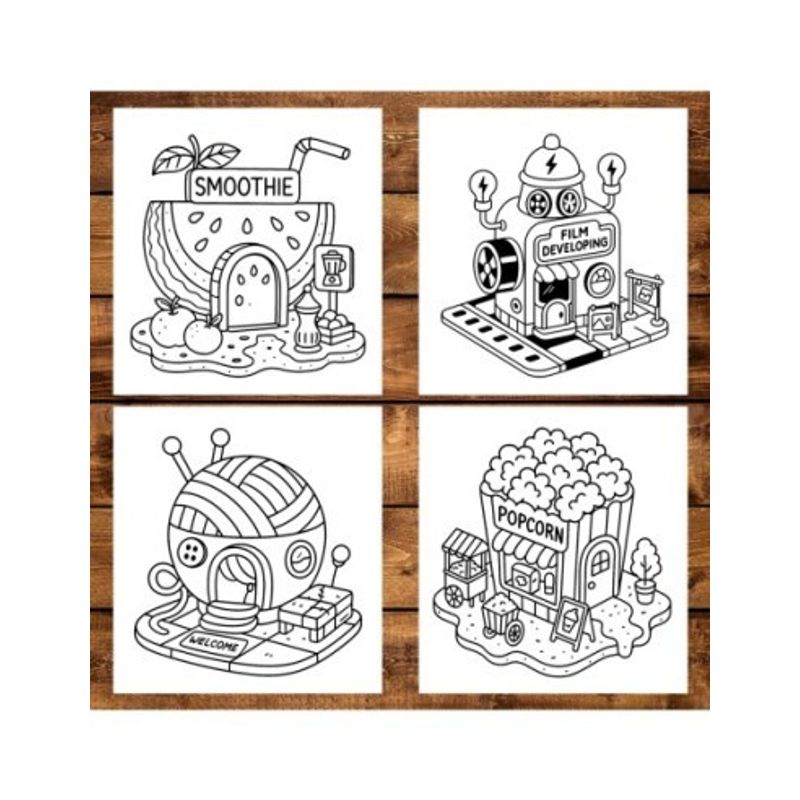 Carti si Birotica - Carti - Carti pentru copii - Carti de colorat - Carte de colorat antistres , 50 de ilustratii Tiny Shops - Volumul II, 106 pagini, A5 - Infinity.ro