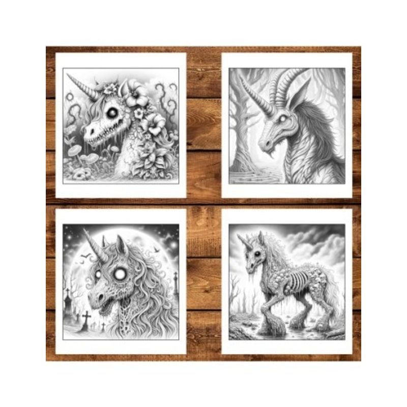 Carti si Birotica - Carti - Carti pentru copii - Carti de colorat - Carte de colorat antistres , 50 de ilustratii Unicorni Zombie, 106 pagini, A5 - Infinity.ro