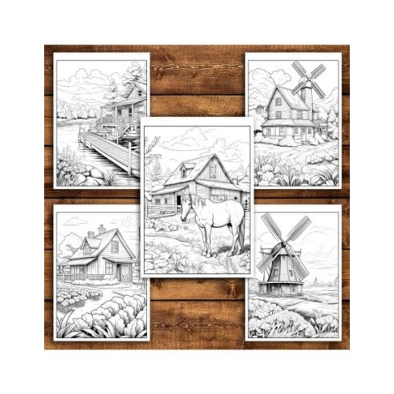 Carti si Birotica - Carti - Carti pentru copii - Carti de colorat - Carte de colorat antistres , 50 de ilustratii Viata la Tara, 106 pagini, A5 - Infinity.ro