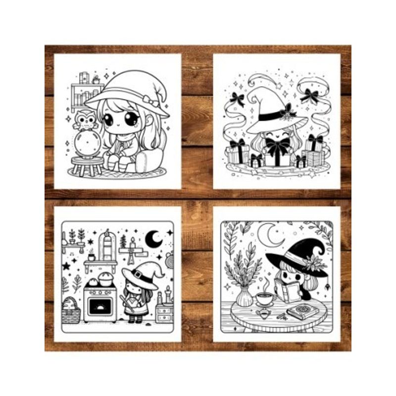 Carti si Birotica - Carti - Carti pentru copii - Carti de colorat - Carte de colorat antistres , 50 de ilustratii Witchy Cozy Hygge, 106 pagini, A5 - Infinity.ro
